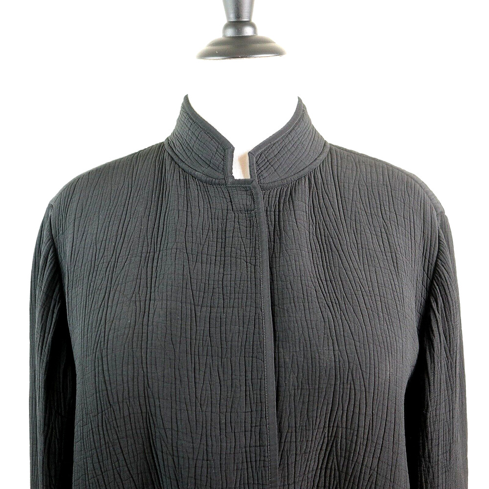 Eileen Fisher Size L Silk Crinkle Sponge Jacket Mandarin Collar Black - Picture 7 of 10